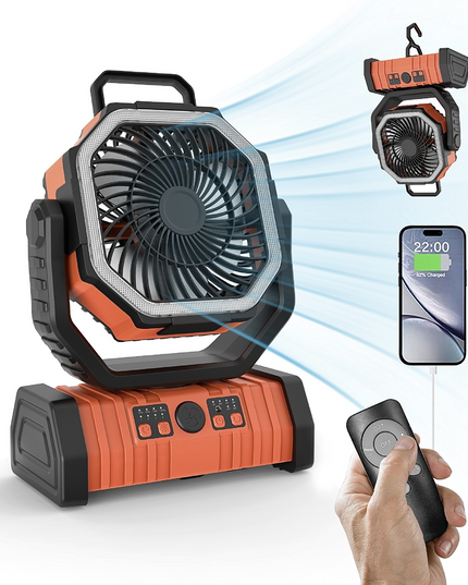 3-in-1 Camping Fan with LED Light & Power Bank – Portable Outdoor Essential