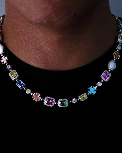 Gold-Plated Hip-Hop Gemstone Necklace – Statement Chain