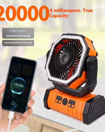 3-in-1 Camping Fan with LED Light & Power Bank – Portable Outdoor Essential