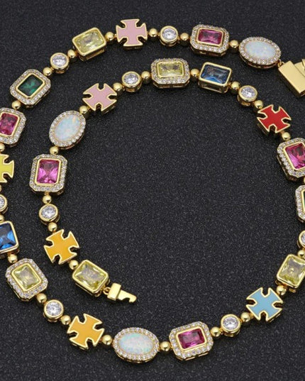 Gold-Plated Hip-Hop Gemstone Necklace – Statement Chain