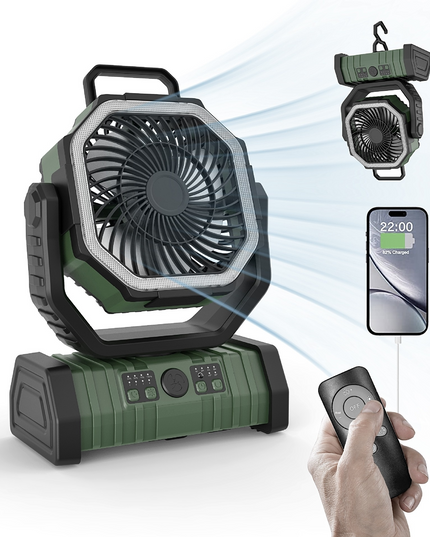 3-in-1 Camping Fan with LED Light & Power Bank – Portable Outdoor Essential