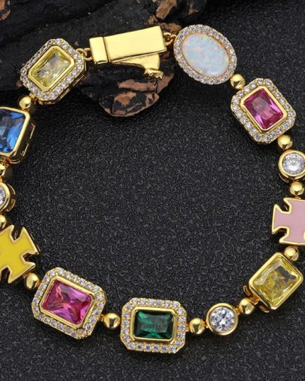 Gold-Plated Hip-Hop Gemstone Necklace – Statement Chain