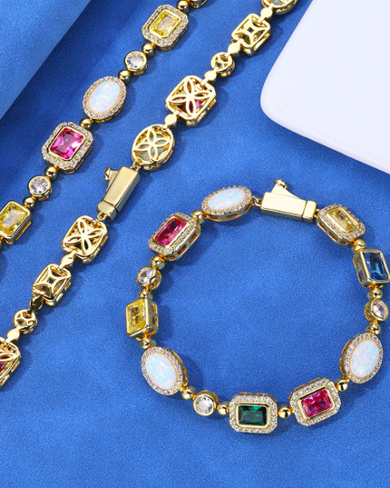 Gold-plated hip-hop necklace with colorful zircon gemstones