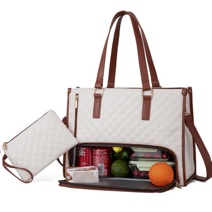 Stylish insulated women's lunch bag with laptop compartment